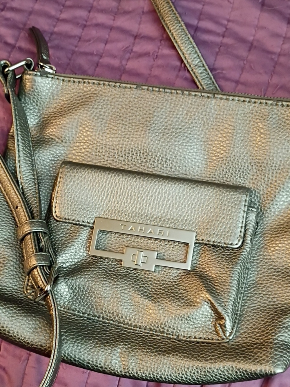 Tahari Metallic Silver Crossbody Bag